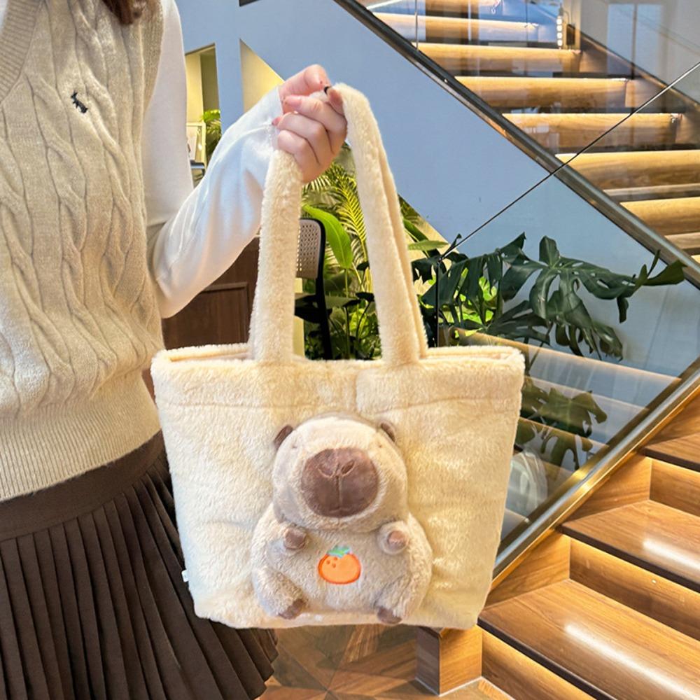 Large Capacity Plush Tote Bag Korean Style Shoulder Bag Travel Capybara Handbag  Girl