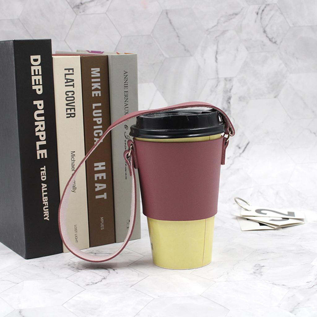Coffee Cup Sleeves Reusable Leather Coffee Cup Holder With Handle Portable Insulated Drink Carrier For Beverage Drinks Boba Tea