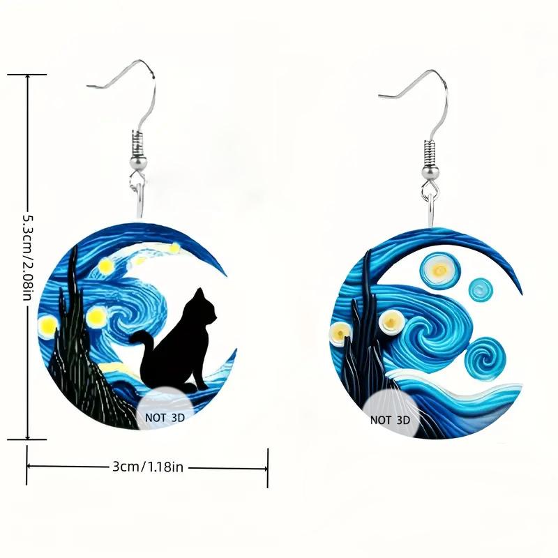 

Temperament Fashion Works of Art Starry Sky Painting Acrylic Asymmetrical Dangle Earrings for Women Creative Artistic Jewelry