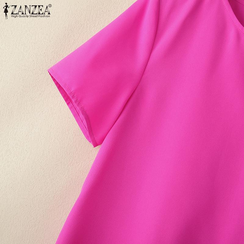 ZANZEA Women Casual Round Neck Short Sleeve Loose Floral Embroidery Dress