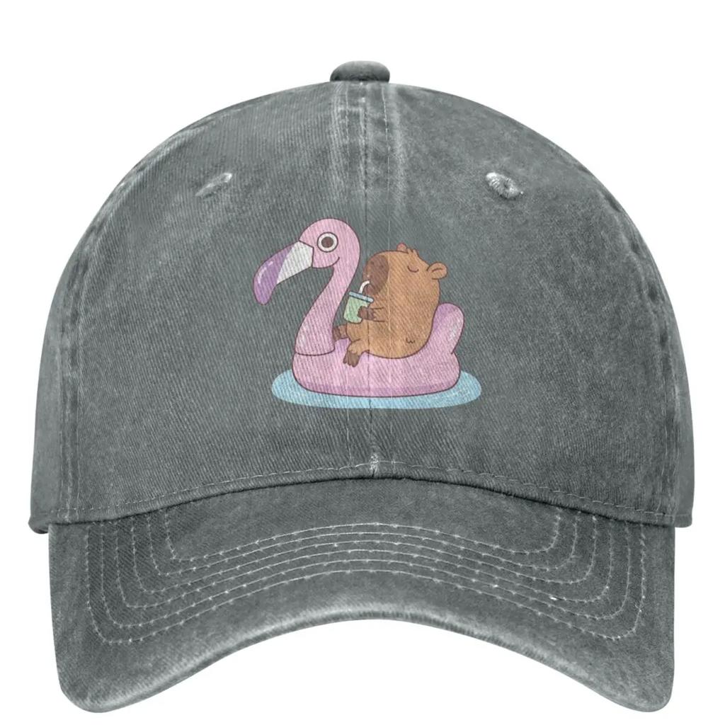 Cute Capybara Baseball Cap For Unisex Men Pink Flamingo Pool Float Casual Trucker Dad Hat Sun Visors Outdoor Sport Baseball Caps