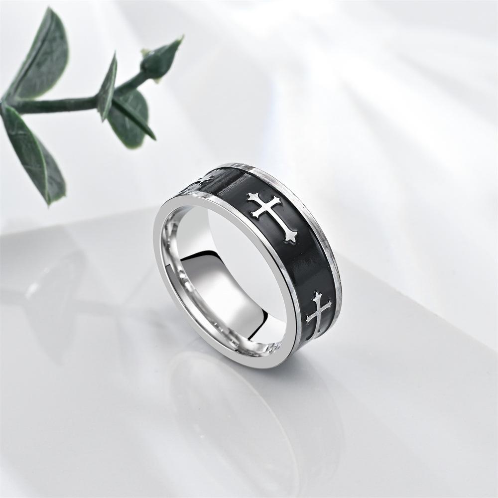 Metal Cross Ring For Men Women Black Silver Color Stainless Steel Ring Punk Gothic Simple Accessories Christian Jewelry Gift