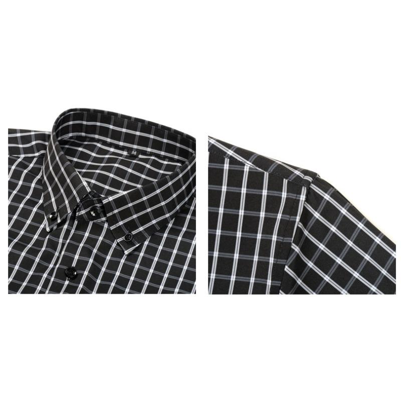 Men's High-Grade 4-Way Stretch Plaid Print Long Sleeve Shirt, Turn-down Collar Men Shirt Wholesale