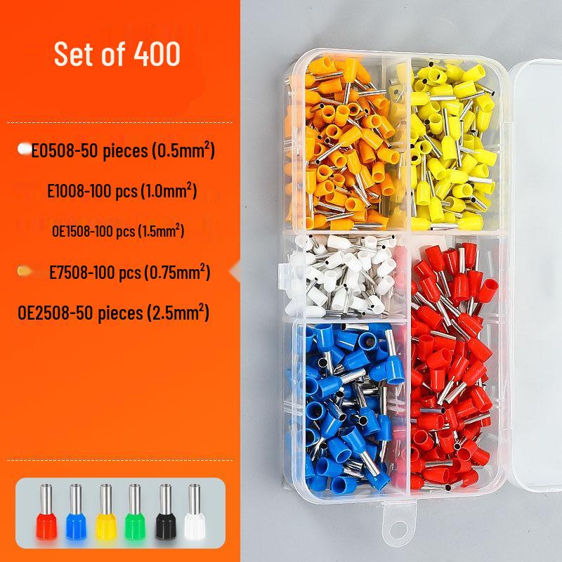Pure Copper Cold Crimp Terminal Set - Pin Type Wire Lug & VE Tube Crimp Connector with Quick Press Wire Cap & Crimping Pliers