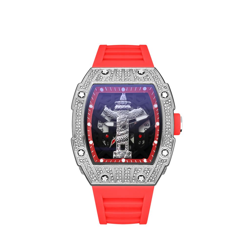 Luxury Diamond-Encrusted Automatic Men'S Watch Trendy Casual Versatile Premium Hollow Quartz Watch