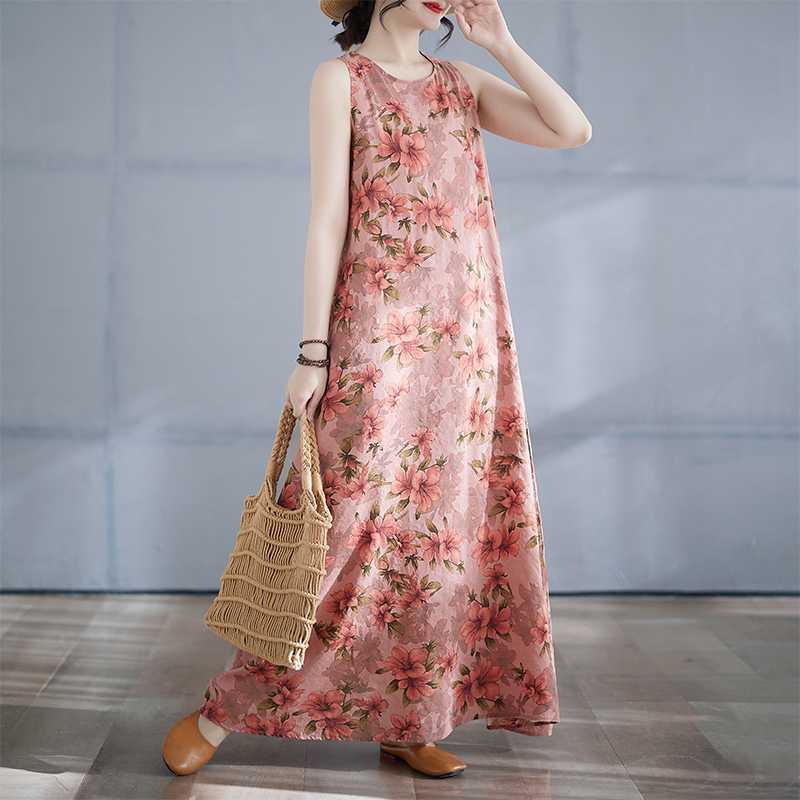 Women's Long Skirt Summer New Round Neck Printed Dress