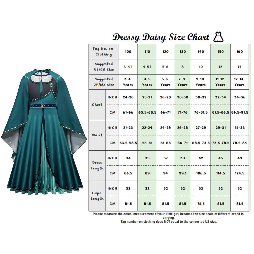 Toddler Girls Princess Anna Coronation Costume Cosplay Kids Skirt Snow Queen Dress Halloween Costume with Accessories Size Years Old 140 [Dressy
