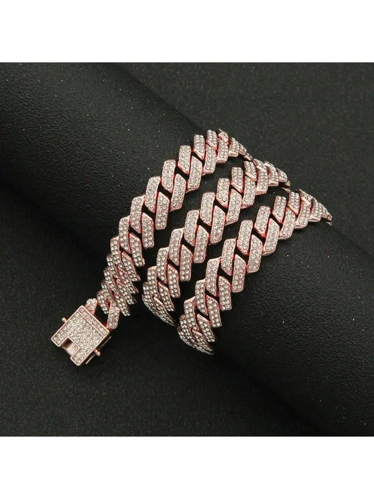 Collana a catena Cuban Link per uomo donna micro pavé in pietra CZ colore oro rosa gioielli hip hop