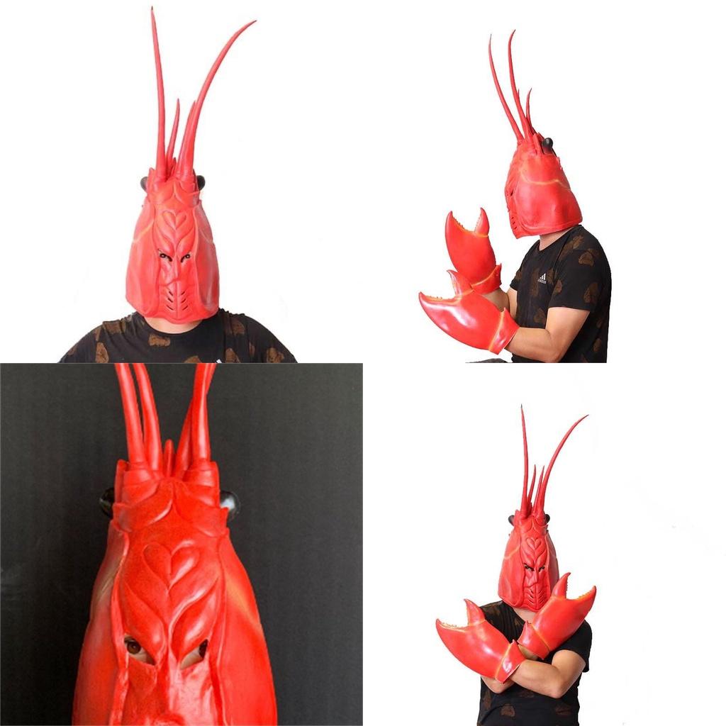 Festive Dragon Lobster Head Mask Realistic Latex Gloves For Stage Acts Fun Cosplay Costume Accessories