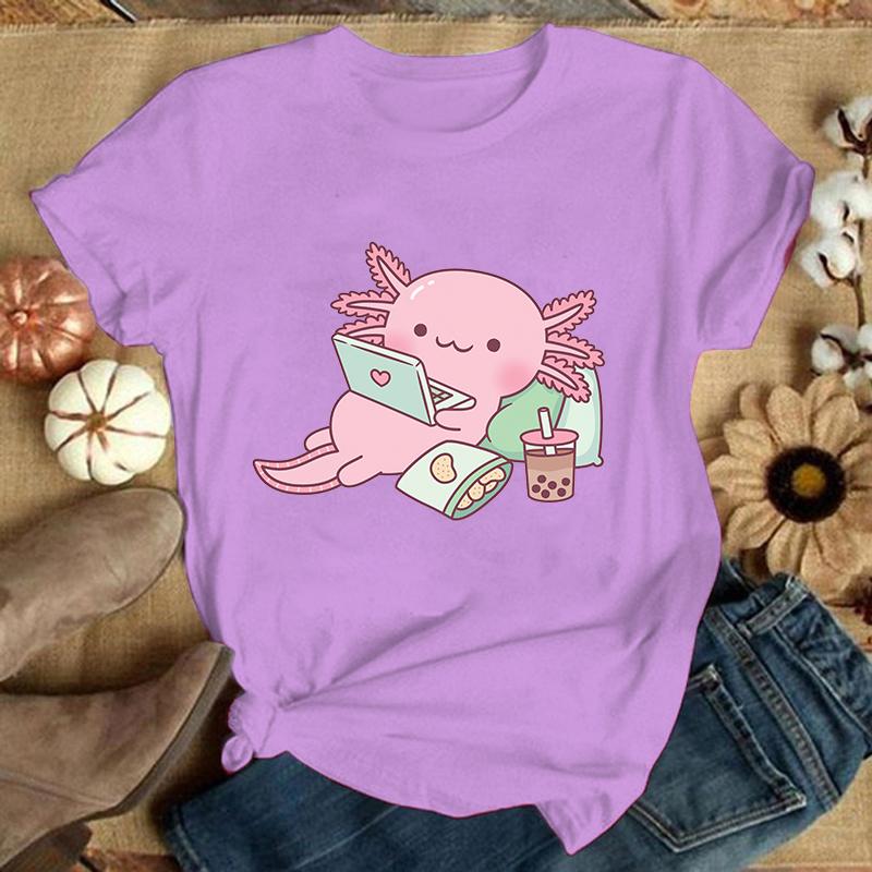 (Premium T-shirt)Hot Axolotl Printed T Shirts Casual Tops Summer Short Sleeve Harajuku T Shirts(Ship Within 24 Hours)