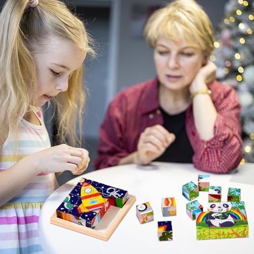 6-in-1 Wooden Cube Puzzle, 3D Montessori Educational Toy for Toddlers, Develops Hand-Eye Coordination, Perfect for Boys & Girls Ages 1-4