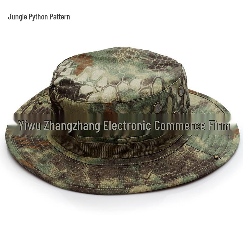 Military Fan Round Brim Camouflage Sun Hat with Python Pattern