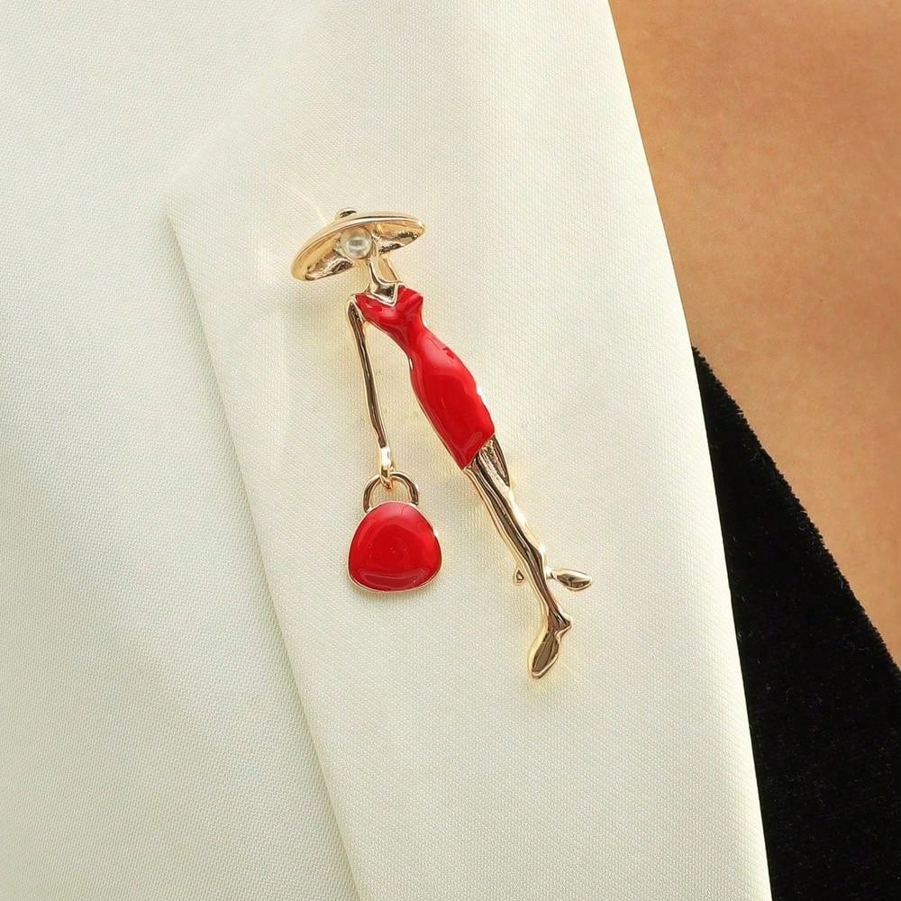 

Fashionable Red Lady Shaped Brooch, Women Daily Wear Lapel Flower Coat Pin красный