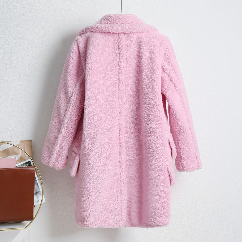 Fashion Women Solid Medium Turn-Down Collar Warm Plush Coat