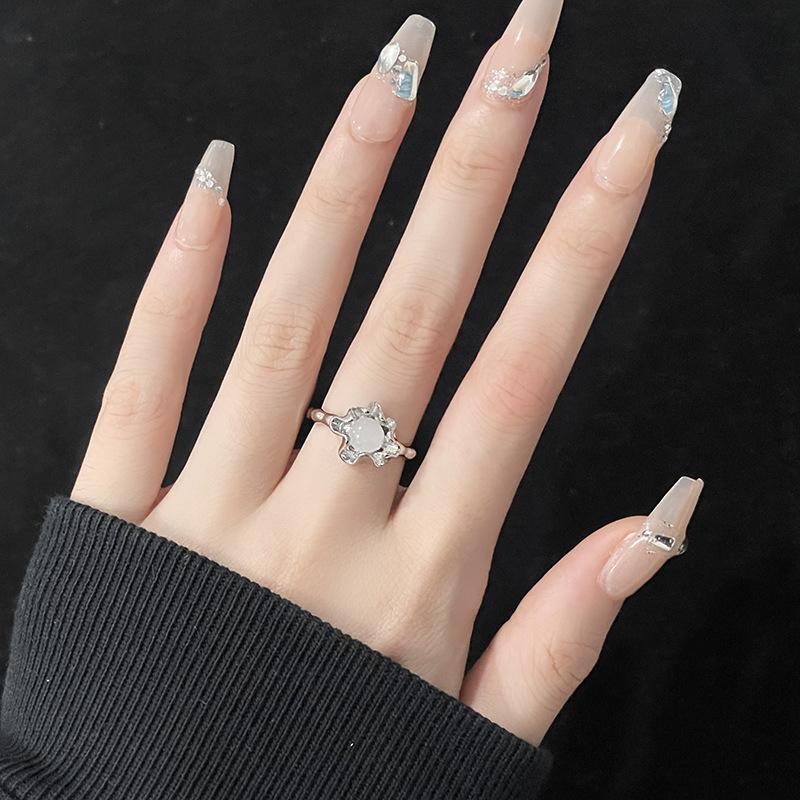 French Irregular Gemstone Open Ring Premium Moonstone Opal Sweet Cool Trendy Female Index Finger Ring