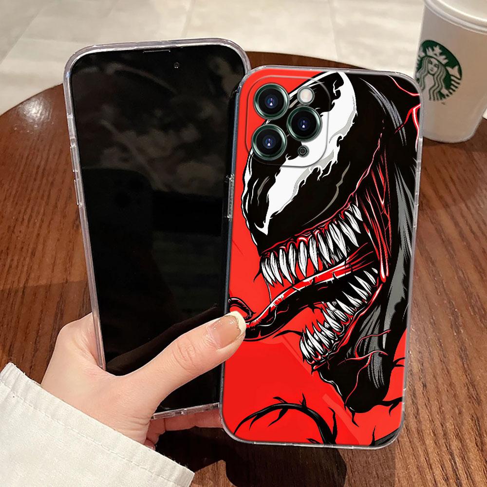 Venom Head Marvel Transparent Phone Case For iPhone 17 Pro Max 17E 11 12 13 14 15 16 Pro Max 15 Plus 17 Air 16E 7 XS Soft Cover