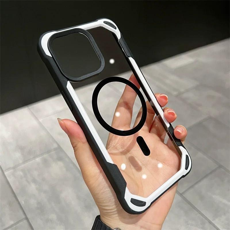 Luxury Magsafe Transparent Phone Case For iPhone 11 12 13 14 15 Pro Max Plus/Samsung S24 Ultra Magnetic Candy Shockproof Bumper Cover