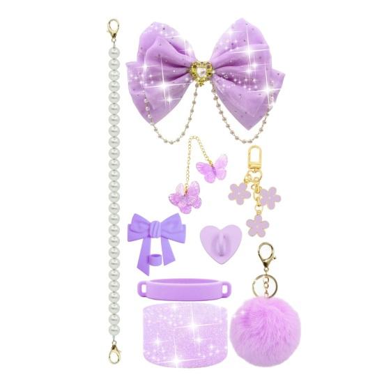 1 Set Tassenhülle Funkelnde Strasssteine Schleife Plüschball Dekoration Kunstperlen Lanyard Tassenzubehör mit Silikonboden-Schutz