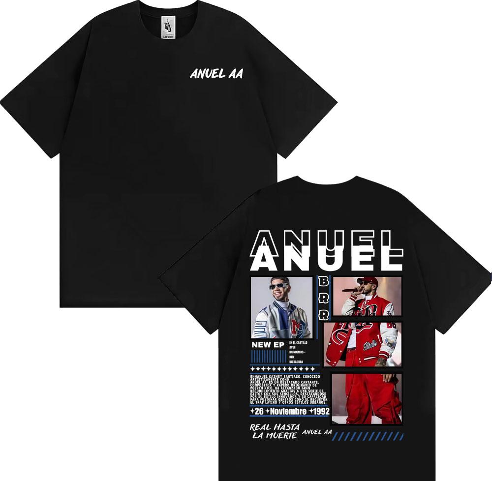Rapper Anuel AA Rhlm 2 Album 2026 Tour Tshirts Men Women Fashion Hip Hop High Street T Shirt Cotton ONeck Short Sleeve Tshirt