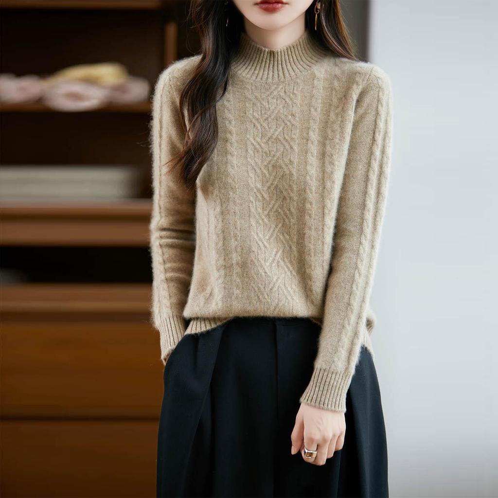 Women's 2025 Autumn/Winter Seven-Stitch Thick Wool Knit Half-High Neck Base Layer Top