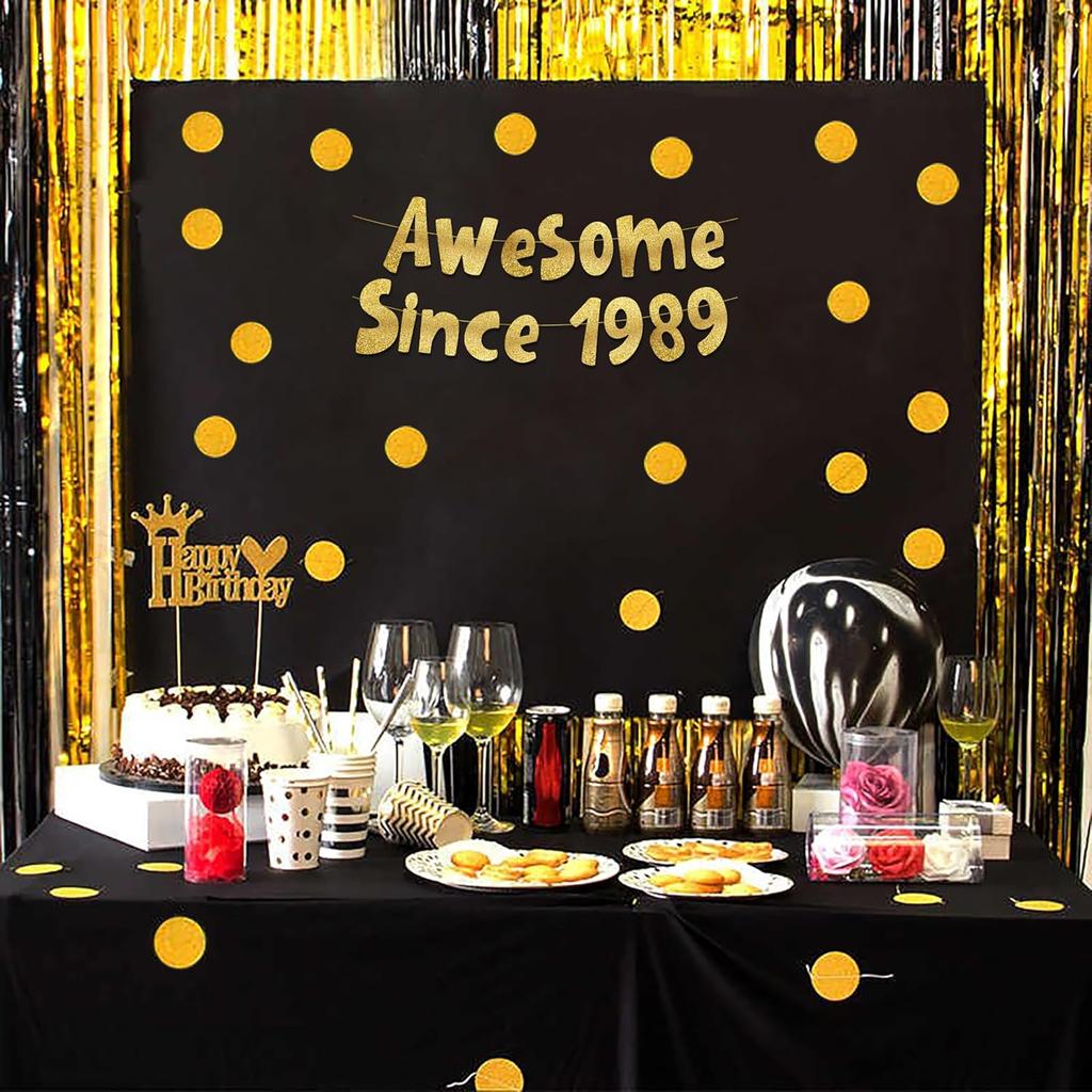 Awesome Since 1989 Gold Glitter Banner - 37th Birthday and Anniversary Party Decorations