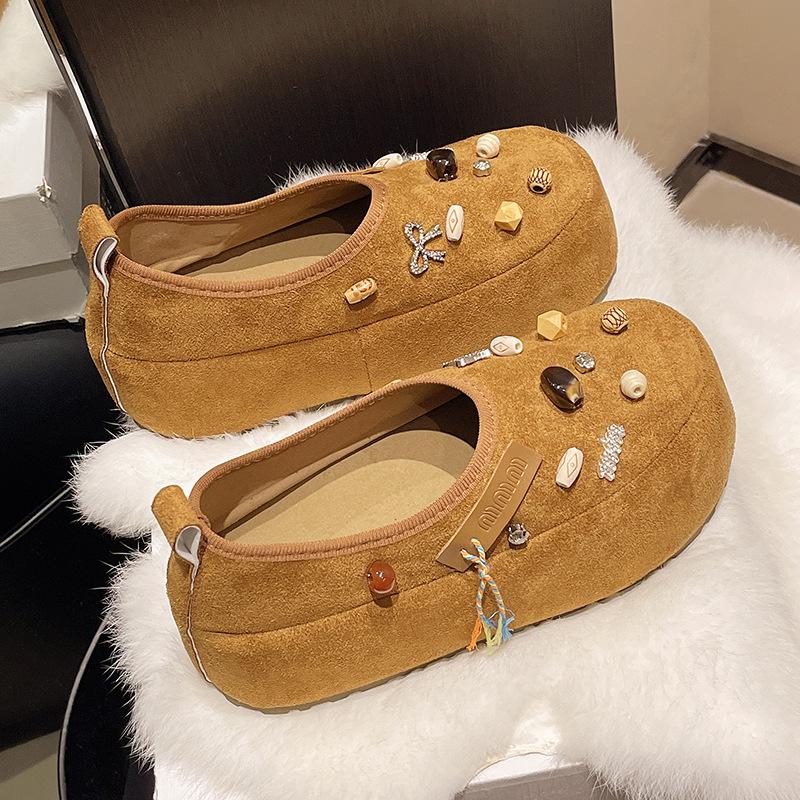2025 new autumn niche design sense tassel outer wear one pedal sweet cool flat bottom inner height increasing Birkenstocks single shoes