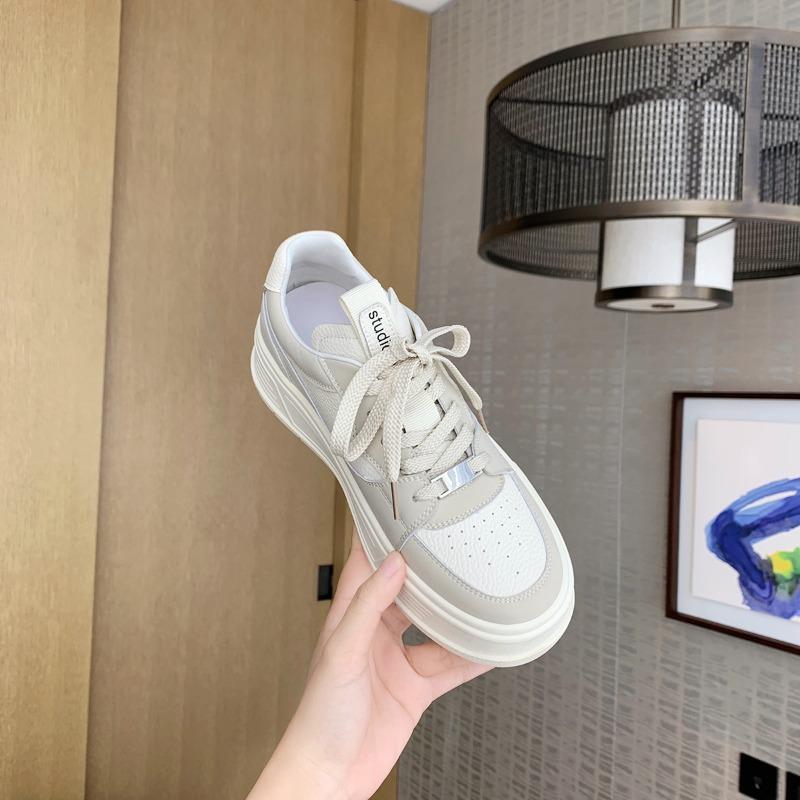 Rindslederversion~ farblich passende runde Zehenpartie lässige Sportschuhe atmungsaktive Dad-Schuhe zum Schnüren dicke Sohle Schuhe Damen