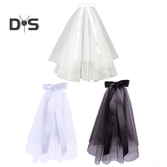 Halloween Veil Double-Layered Ribbon Bow Decoration Soft Mesh Veil Wedding Halloween Cosplay Photography Accessories