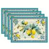 4pcs Lemon & Blue Floral Placemats – Washable Polyester Table Mats with Vintage Border, for Dining Kitchen