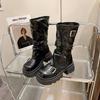 Vintage Maillard medium boots children's autumn new thick-soled heightening brown trousers short boots