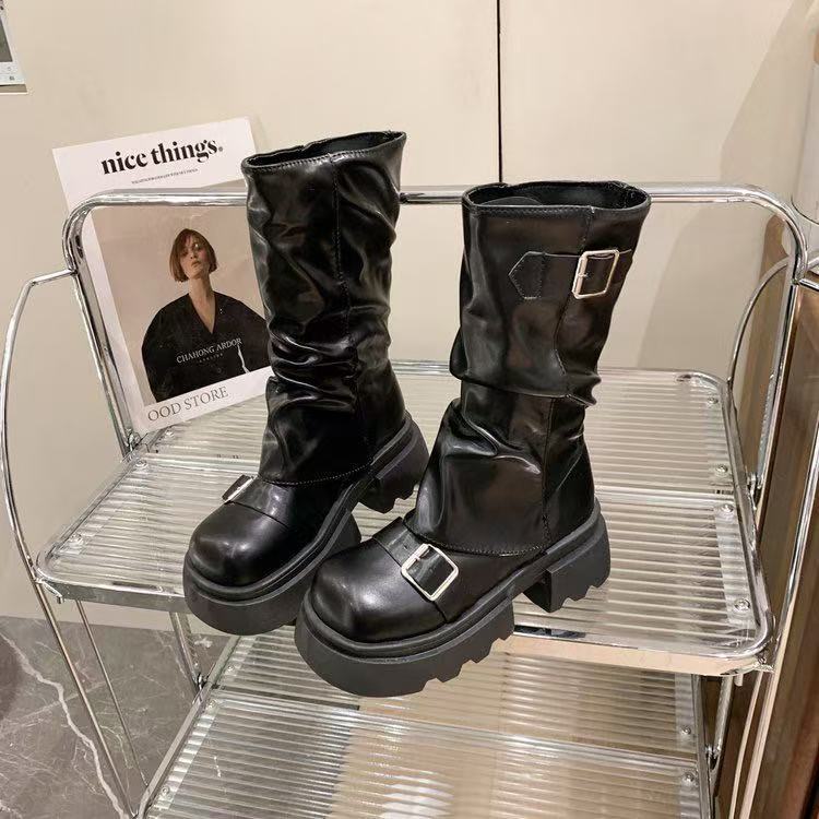 

Винтажные ботинки Maillard средней высоты детские осенние новые на толстой подошве с увеличением роста коричневые брючные короткие ботинки 40 чёрный