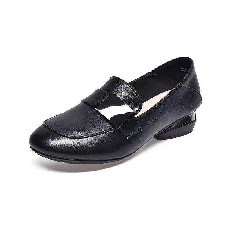 Bequeme einpedalige Ledereinzelschuhe 2025 Herbst neue britische Stil weiches Leder weiche Sohle runder Kopf Lederschuhe Retro Slipper Damen