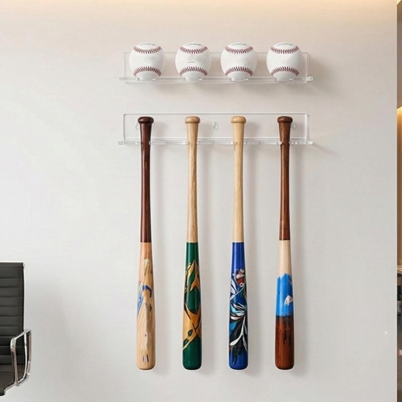 2pcs Clear Acrylic Wall Mount Baseball Display Rack Securely Hold 4 Baseball for Collection Showcase