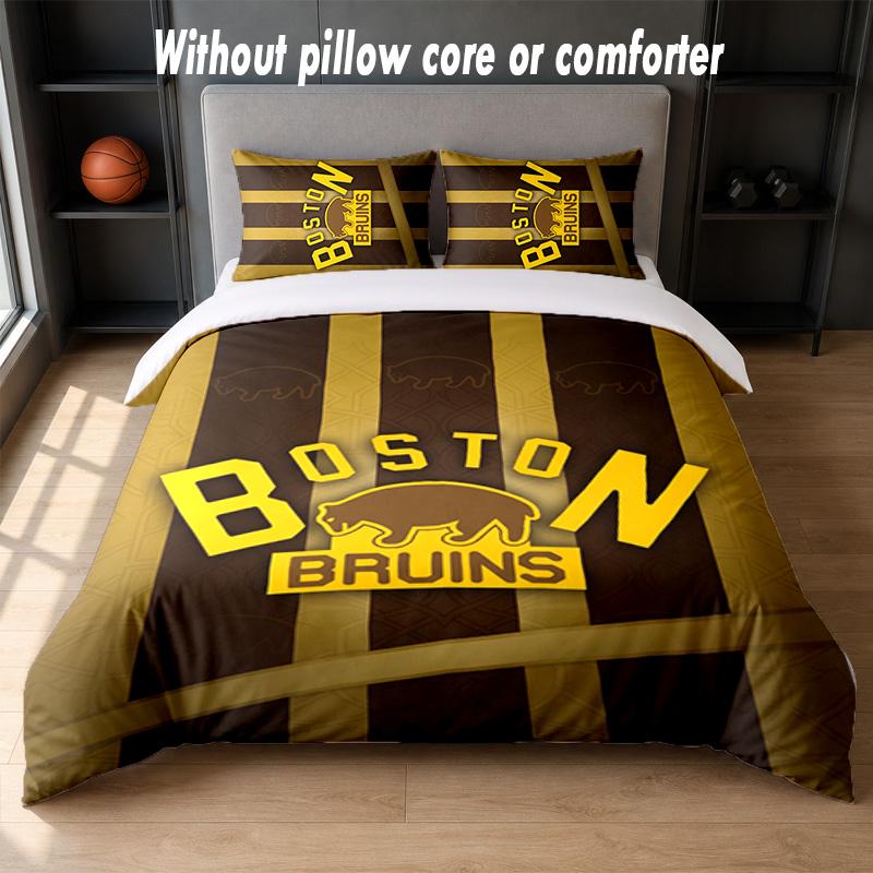 Set Biancheria da Letto Design Boston Bruins 1 Copripiumino + 2 Federe Morbido Traspirante Biancheria da Letto per la Casa