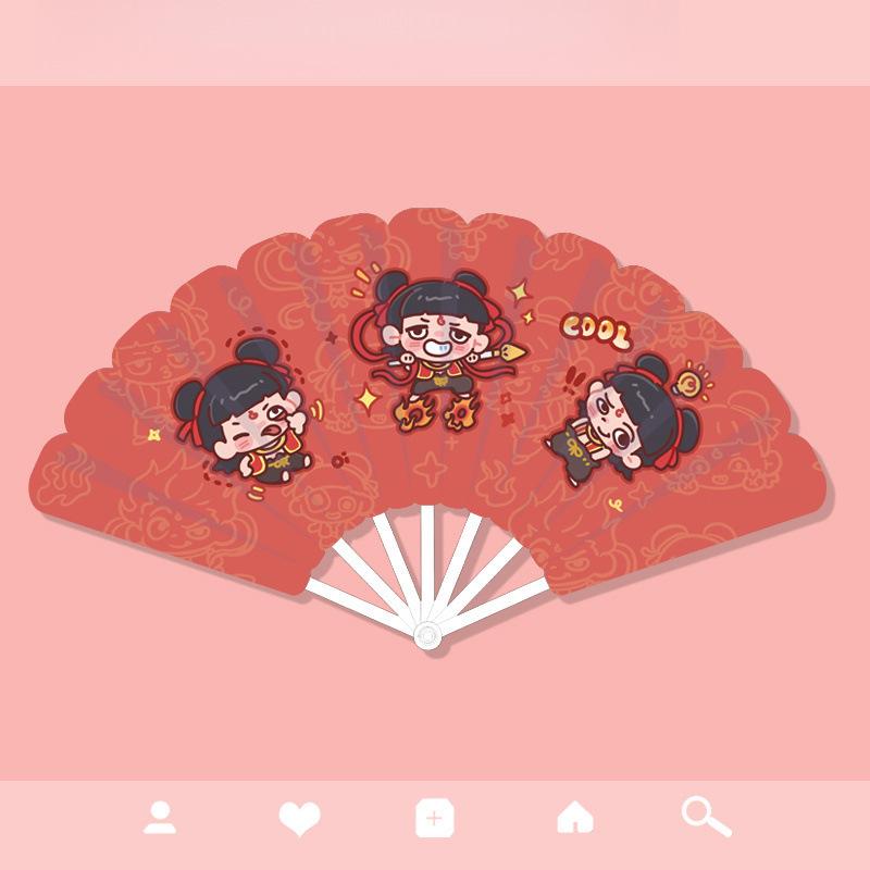 

Nezha Cartoon Seven-Fold Portable Handheld Fan - Compact, Cute, and Perfect for Students.