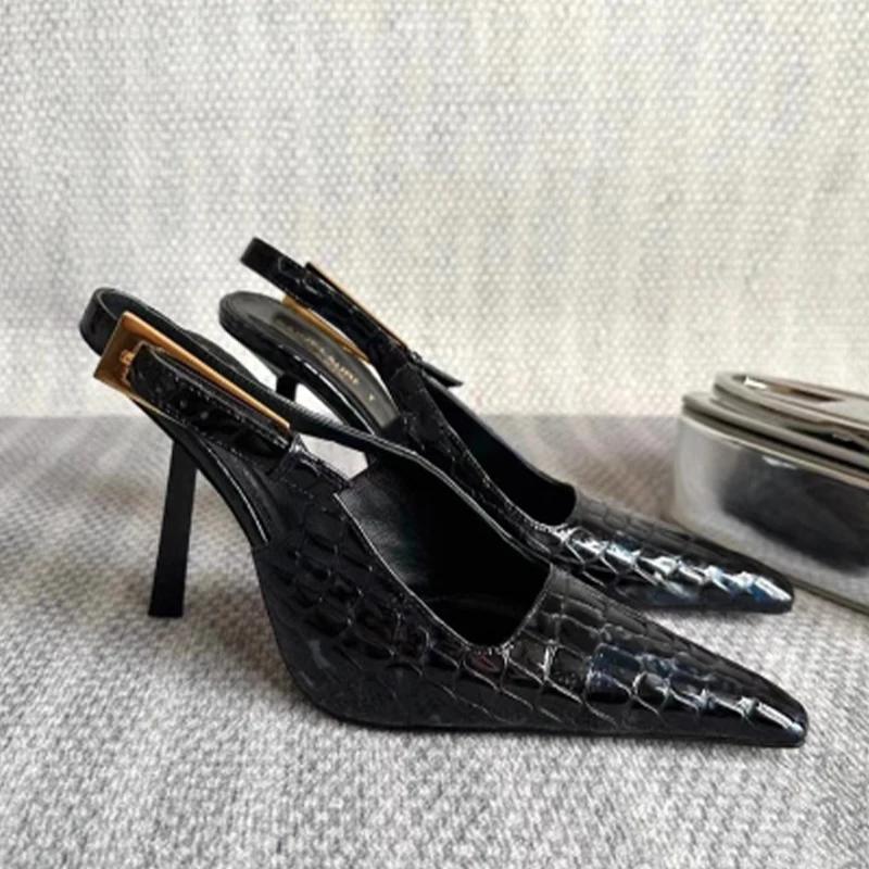 Módní Sexy Vysoké Podpatky Dámské Sandály Špičatá Špička Mělké Módní Boty Nový Návrhář Slingback Nazouváky 2024 Podzim Elegantní Femme Zapatos