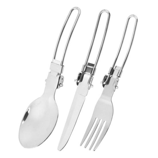 3 Pcs Stainless Steel Folding Spoon Fork Cutter Set Foldable Handle Rust-Proof Cutlery for Camping Picnic Kitchen Outdoor Tableware Soup Coffee