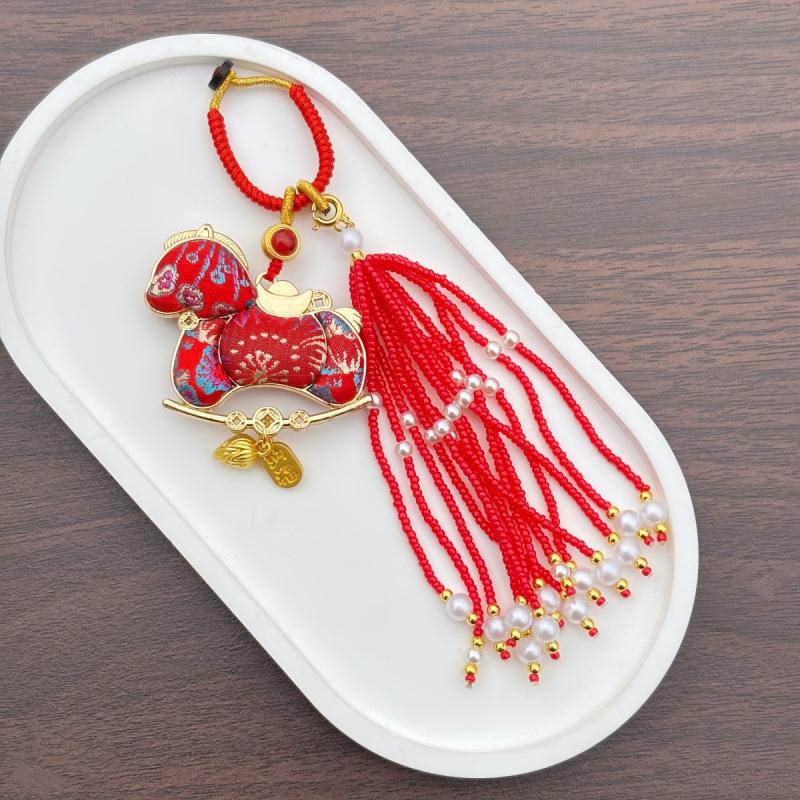 Pure Handmade Song Brocade Horse Pendant Charm – Double-Sided Fortune & Prosperity Tassel Ornament