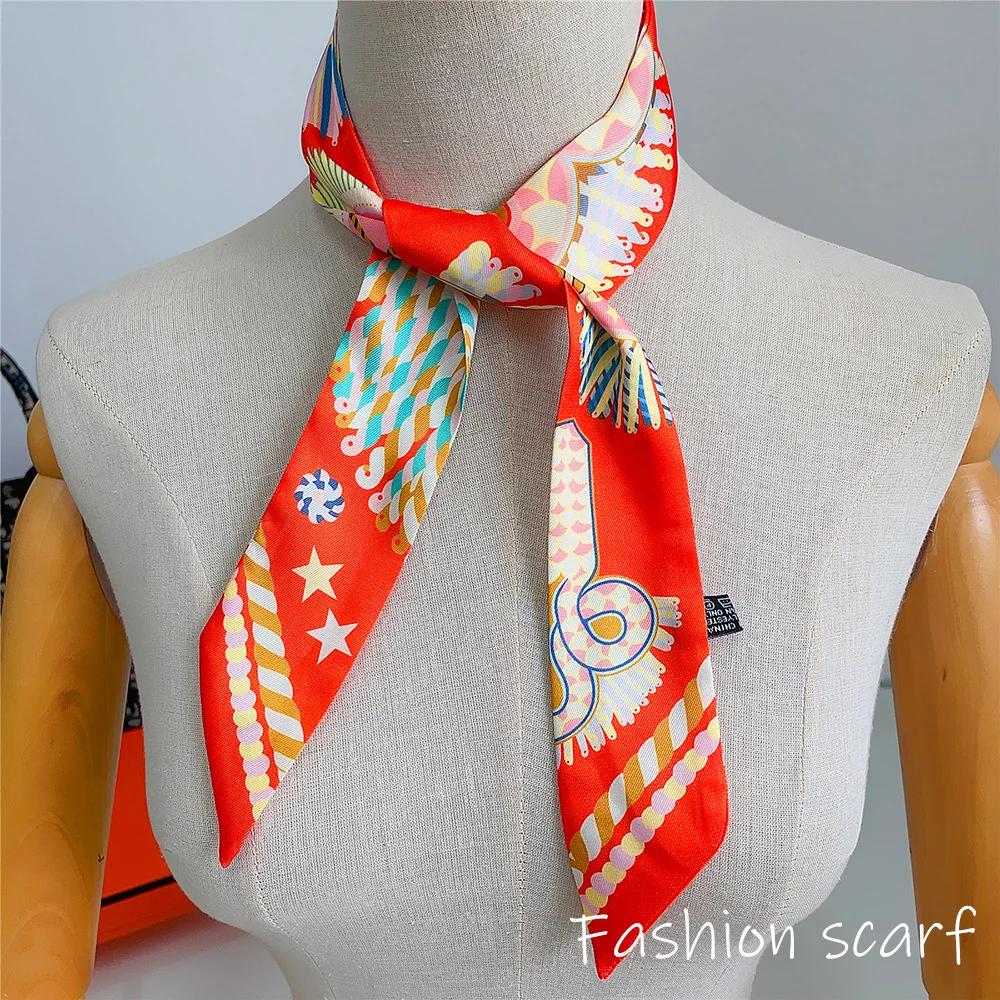Korean Spring New Chain Buckle Decoration Ribbon Small Scarf Women Twill Tied Bag Handle Ribbon Hair Band Souvenir Small Scarf