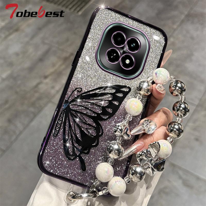 Laser Butterfly Glitter Plating Bracelet Case for Xiaomi Redmi Note 15 15C 14 14C 13 13C 12 11 Pro Plus 4G 5G Cover