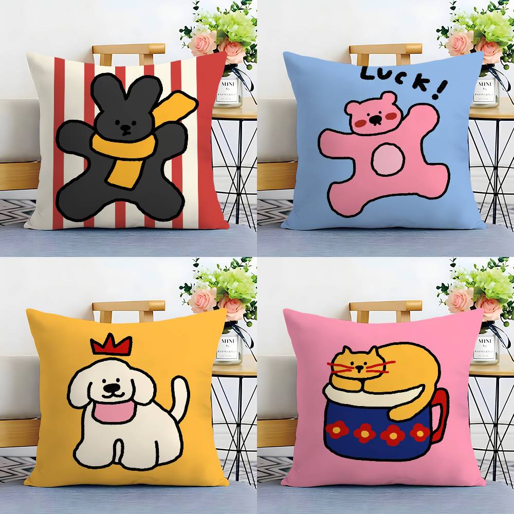 Happy Dog Pillow Case Plush Fabric Soft Double Sided Print Home Sofa High Quality Cushion Cover Throw