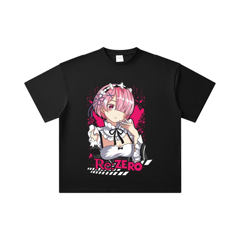 260 GSM Double Yarn 32 Count 100% Cotton ReZero V3 Ram Print Unisex Heavy Cotton T Shirt