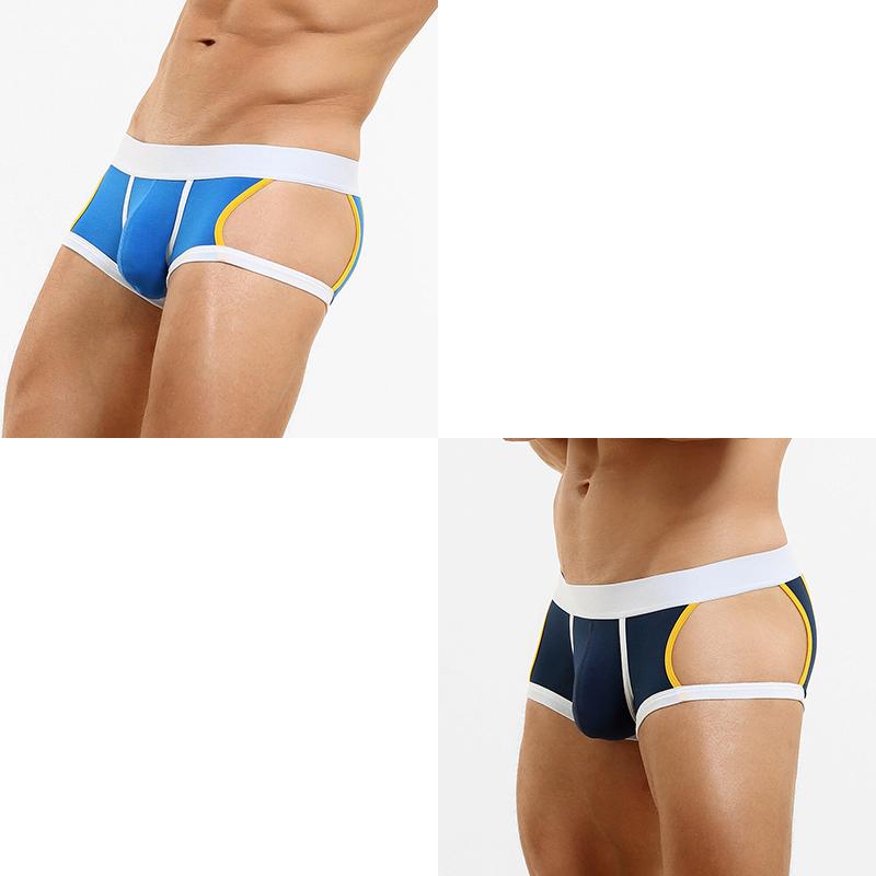 2Pcs/Lot Men's Sexy Low-Rise Boxer Briefs Hollow Sides & Back Butt Cutout Underwear Breathable Cotton Boxers