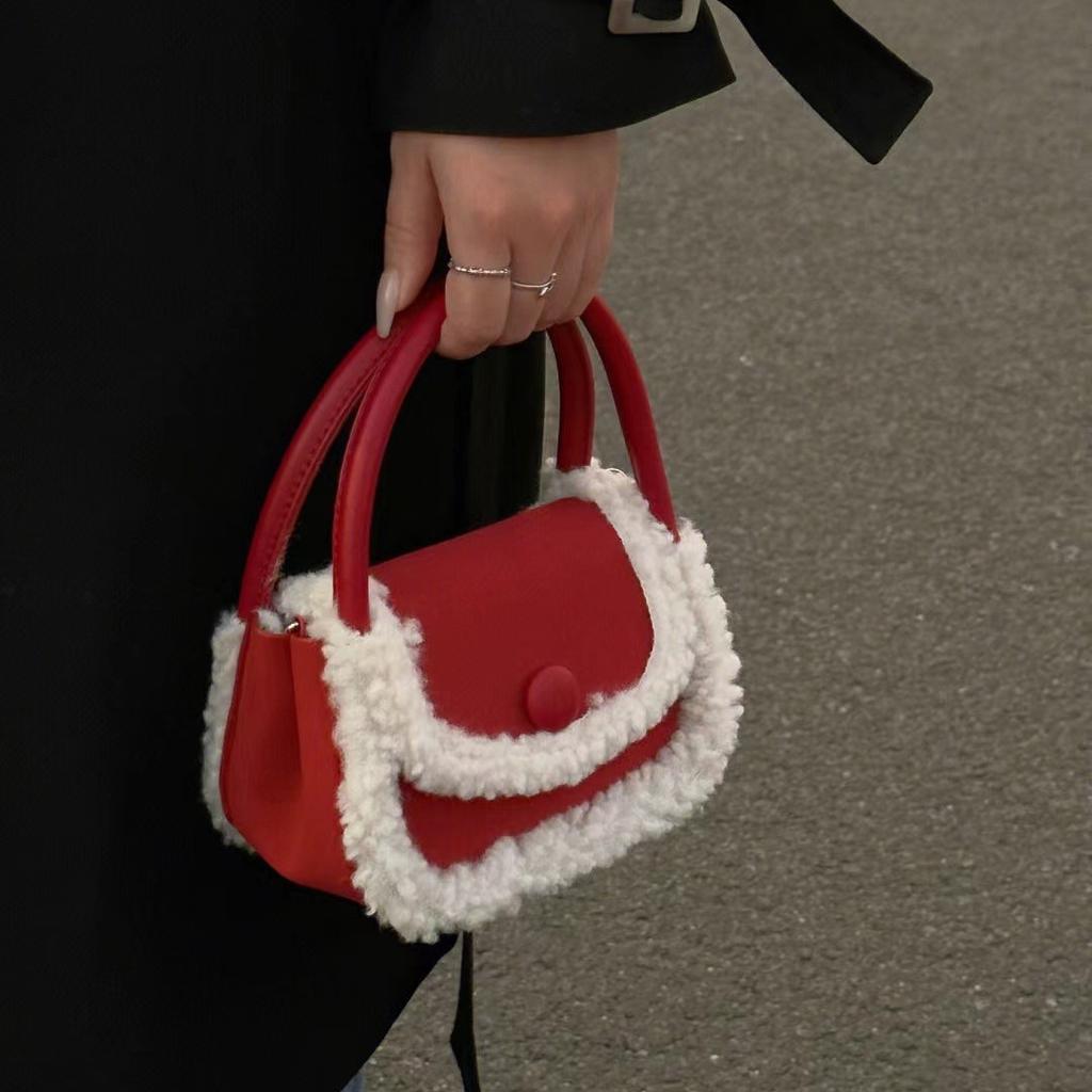 Plush Bag Women'S Autumn And Winter Tide Retro Korean Portable Small Square Bag Versatile Shoulder Messenger Bag