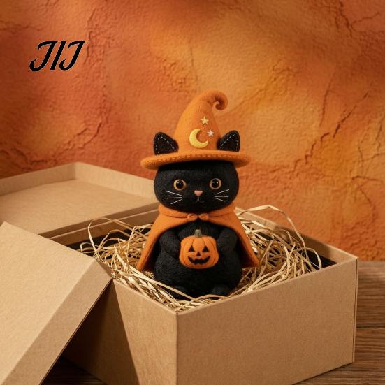 Rustic Autumn Tiered Tray Decor Halloween Wooden Witch Statue, Retro Felt Style Black Cat Ghost Decorative Figures Bat for Shelf Desk, Spooky Festive