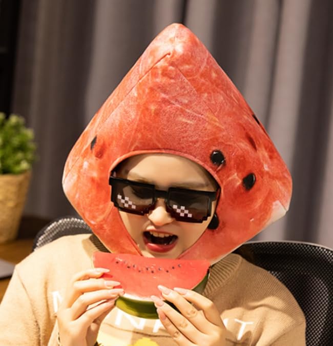 [DOKiDOKi] Watermelon Hat Cosplay [Cute] Transformation Headgear Kigurumi Headwear Fluffy Cute Halloween Fruit Watermelon Suika