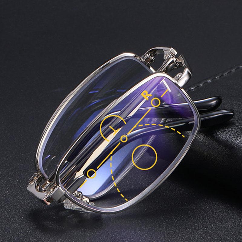 

Portable Metal Anti-Blue Light Bifocal Eyewear Folding Reading Glasses Men Parent Presbyopia Diopter Glasses With Leather Case +2.0