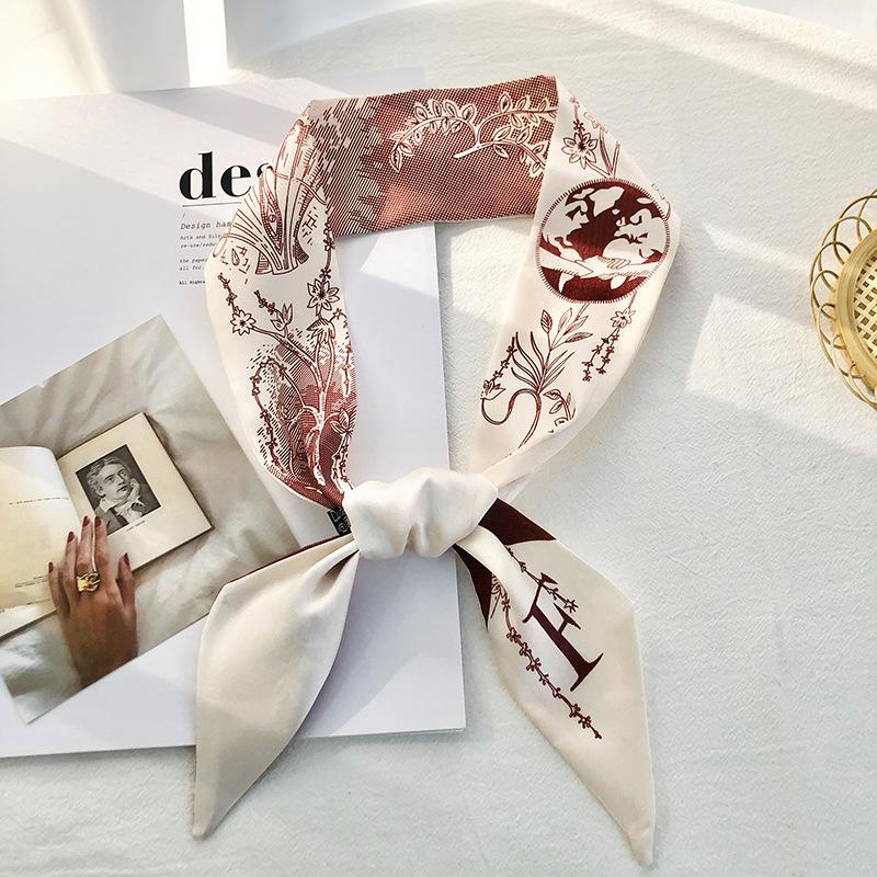 26 Letter Print Long Scarf Silk Small Scarf Narrow Ribbon Headband Handle Bag Band Bandana Hair Tie Hair Head Neck Neckerchief