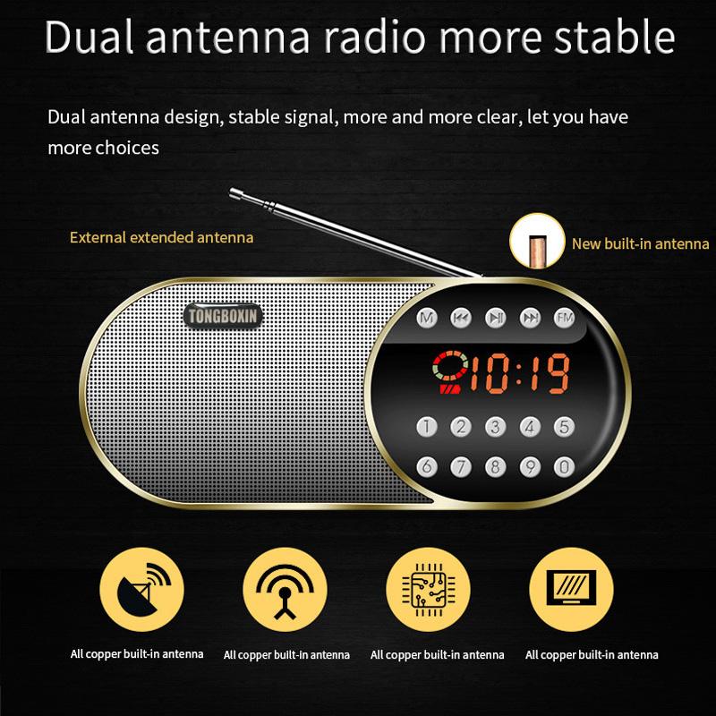 Portable Mini FM Radio Wireless Bluetooth 5.0 Speakers TF\USB\LED Flashling Function Support 3.5mm Earphone MP3 Player