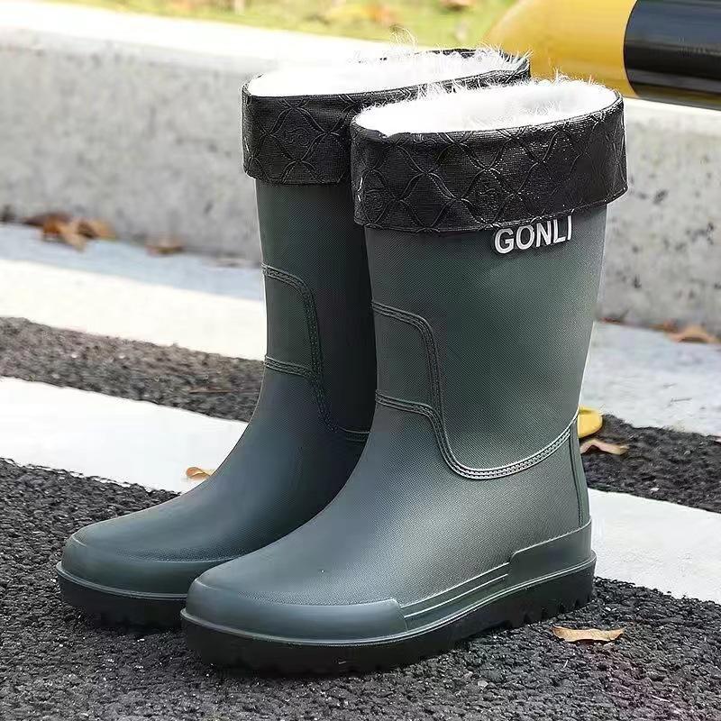 Medium Tube Rain Shoes Men's High Tube Thick-soled Non-slip Waterproof Shoes Men's Fashion Rain Boots Fishing Water Boots Thermal Rubber Shoes Fashion